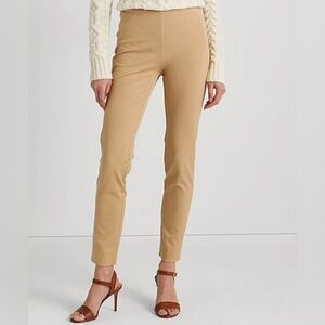 LAUREN RALPH LAUREN Khaki Stretch Ankle‎ Pants Zipper Preppy Casual Size 16